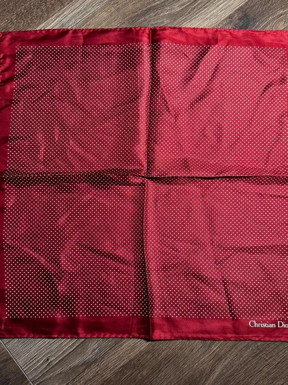 CHRISTIAN DIOR RED SILK POLKA DOT SCARF